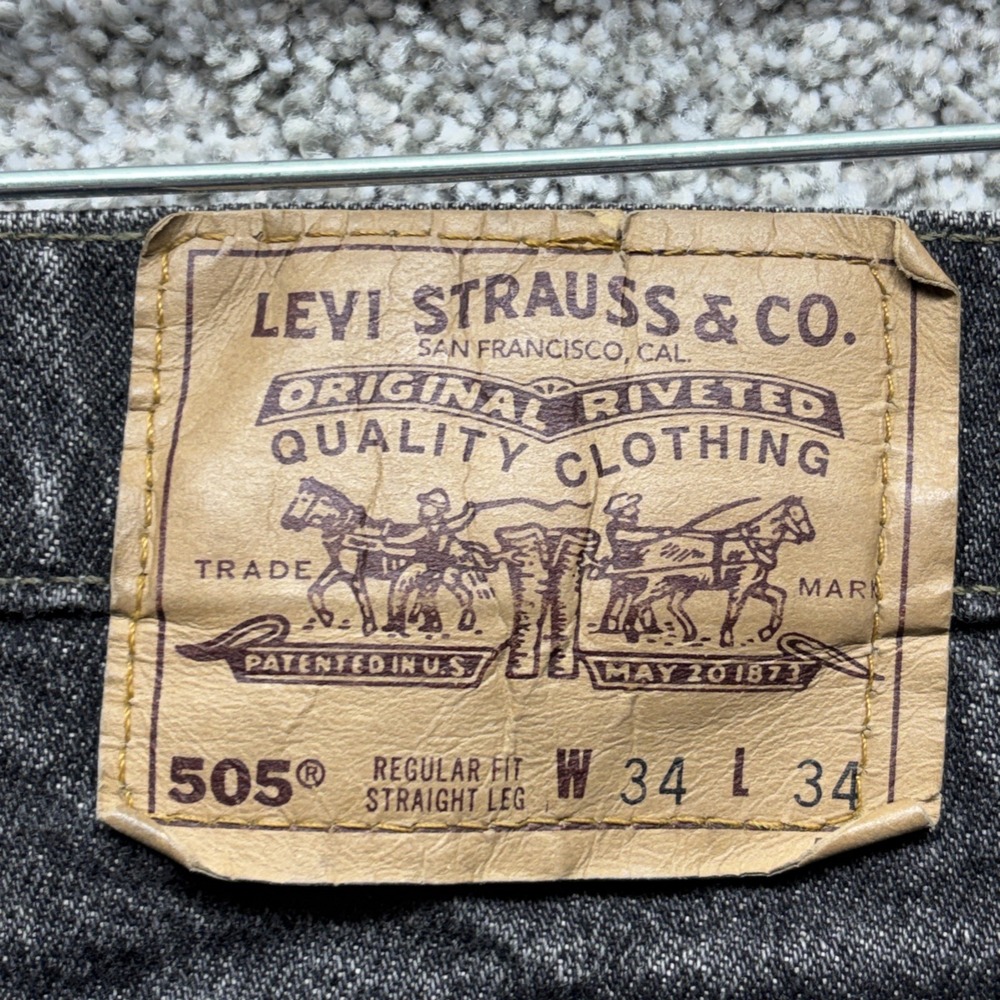 Vintage Levi's 40505-0259 505 Denim Black Jeans Orange‎ Tab USA 32x34 Distressed - Picture 4 of 14